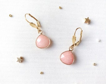 Earrings, natural stone, rose, drop, tear, sweetness and joy of living