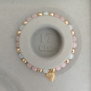 Bracelet, quartz rose, pierre de lune, fertilité, fécondité, maternité, or, amour, apaisement et réconfort image 5