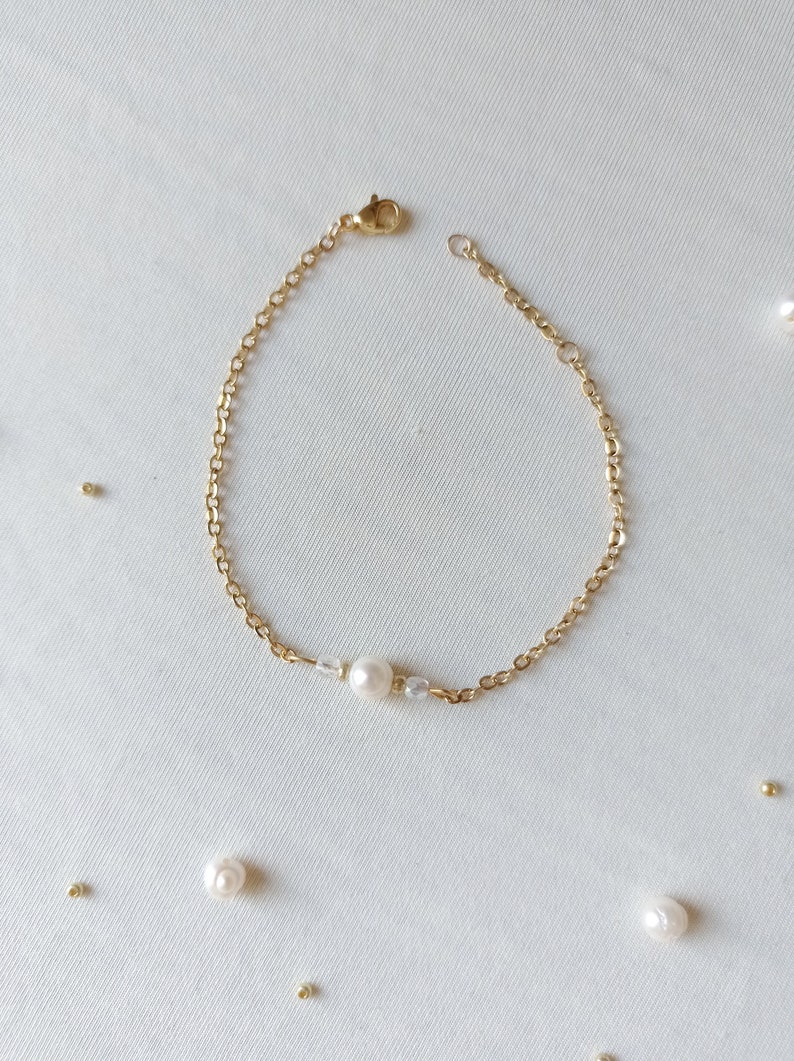 Bracelet fin, perle, eau douce, blanc, tendance, or, émotion image 3