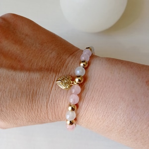 Bracelet, quartz rose, pierre de lune, fertilité, fécondité, maternité, or, amour, apaisement et réconfort image 6
