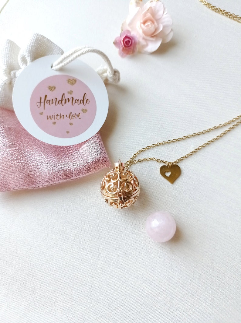 Pregnancy bola, maternity jewelry, natural stone, rose quartz, love and sweetness QUARTZ ROSE