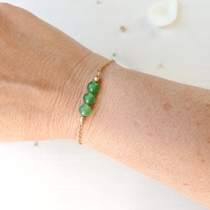 Bracelet fin, pierre naturelle, trois perles, aventurine, vert, nature image 4