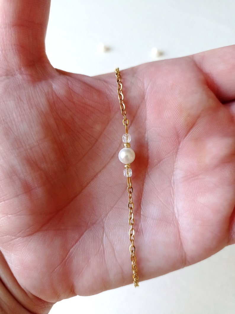 Bracelet fin, perle, eau douce, blanc, tendance, or, émotion image 4