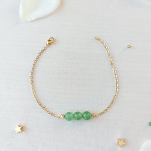 Bracelet fin, pierre naturelle, trois perles, aventurine, vert, nature image 3