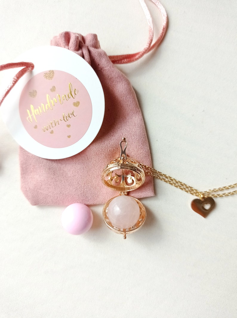 Bola de grossesse, bijoux de maternité, pierre naturelle, quartz rose, amour et douceur image 9