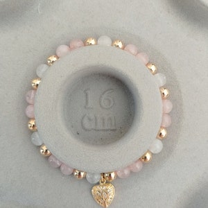 Bracelet, quartz rose, pierre de lune, fertilité, fécondité, maternité, or, amour, apaisement et réconfort image 4