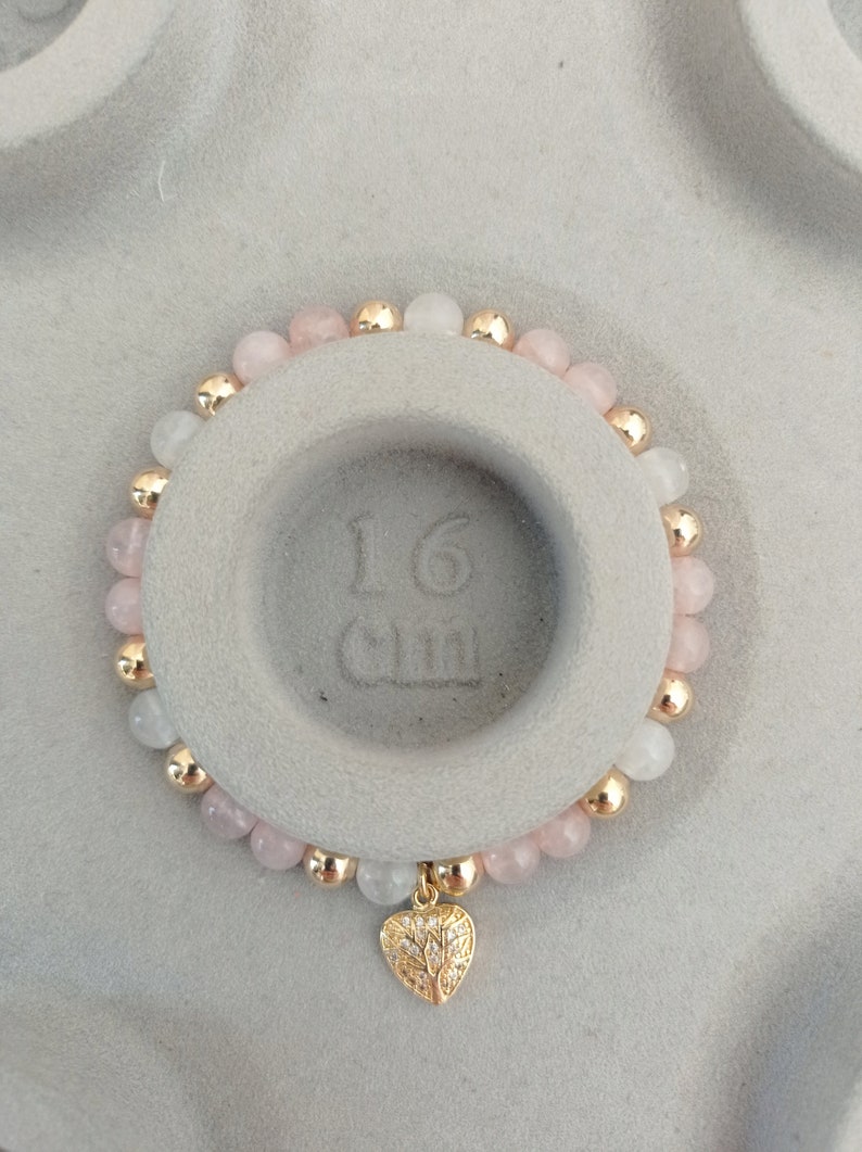 Bracelet, quartz rose, pierre de lune, fertilité, fécondité, maternité, or, amour, apaisement et réconfort image 4