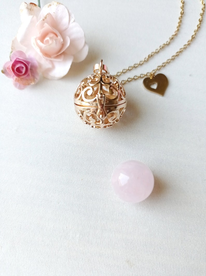 Pregnancy bola, maternity jewelry, natural stone, rose quartz, love and sweetness image 2