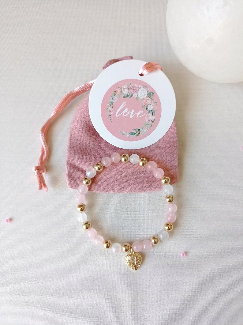 Bracelet, quartz rose, pierre de lune, fertilité, fécondité, maternité, or, amour, apaisement et réconfort image 7