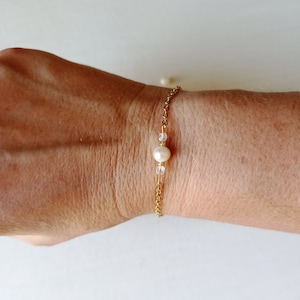 Bracelet fin, perle, eau douce, blanc, tendance, or, émotion image 5