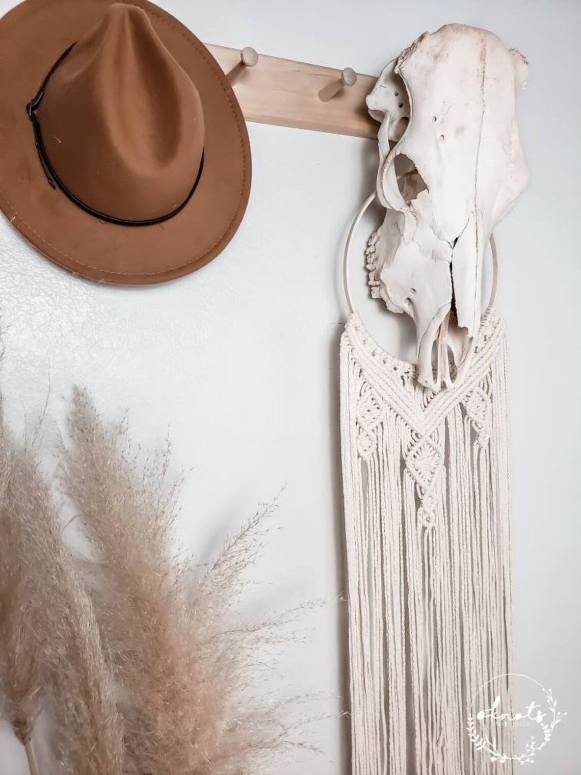 Macrame Macrame Wall Hanging Real Cow Skull Mount Etsy