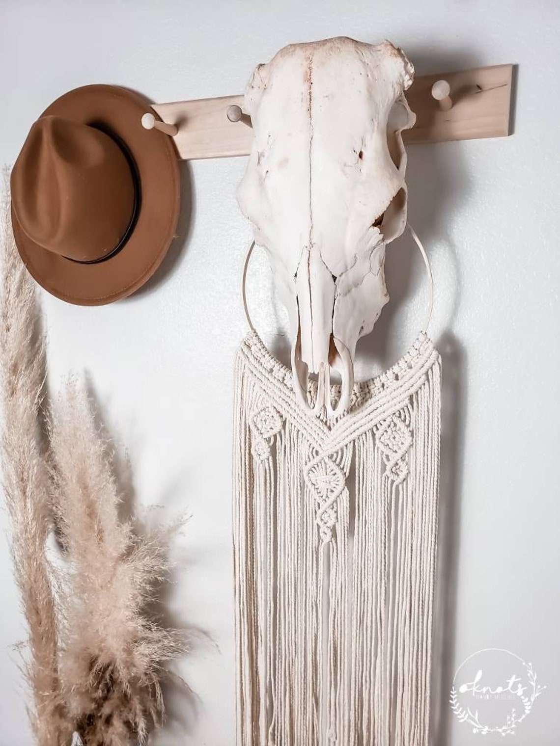 Macrame Macrame Wall Hanging Real Cow Skull Mount Etsy