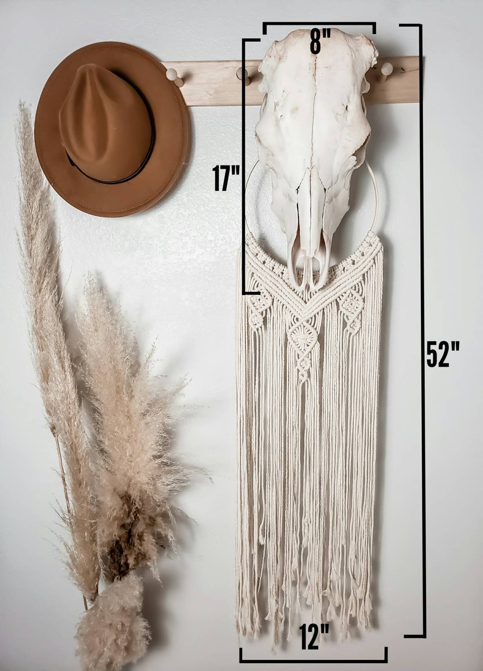 Macrame Macrame Wall Hanging Real Cow Skull Mount Etsy