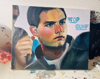 Tom Cruise in « top gun » movie oil painting