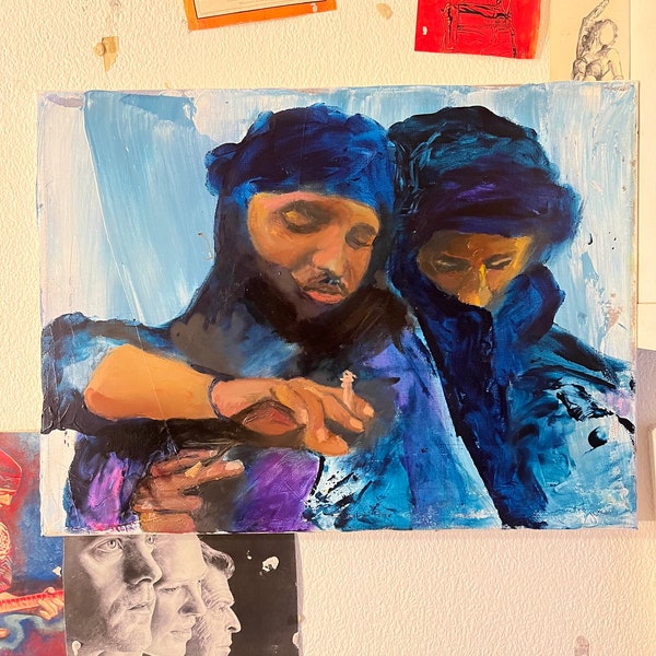 Tuareg brothers, original painting, African nomads