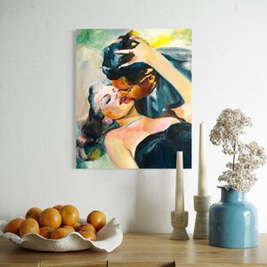 Dipinto originale Gilda e Johnny, Rita Hayworth e Glenn Ford vintage Hollywood - sguardo intimo
