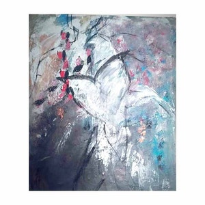 50x60cm original painting, silver and blue abstract dancer shape, very detailed