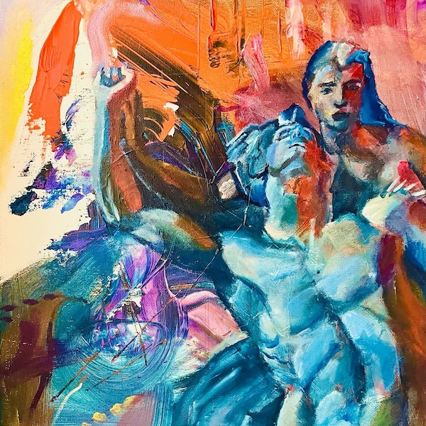 My Statue of Liberty acrylic painting of statue of mercury and psyche