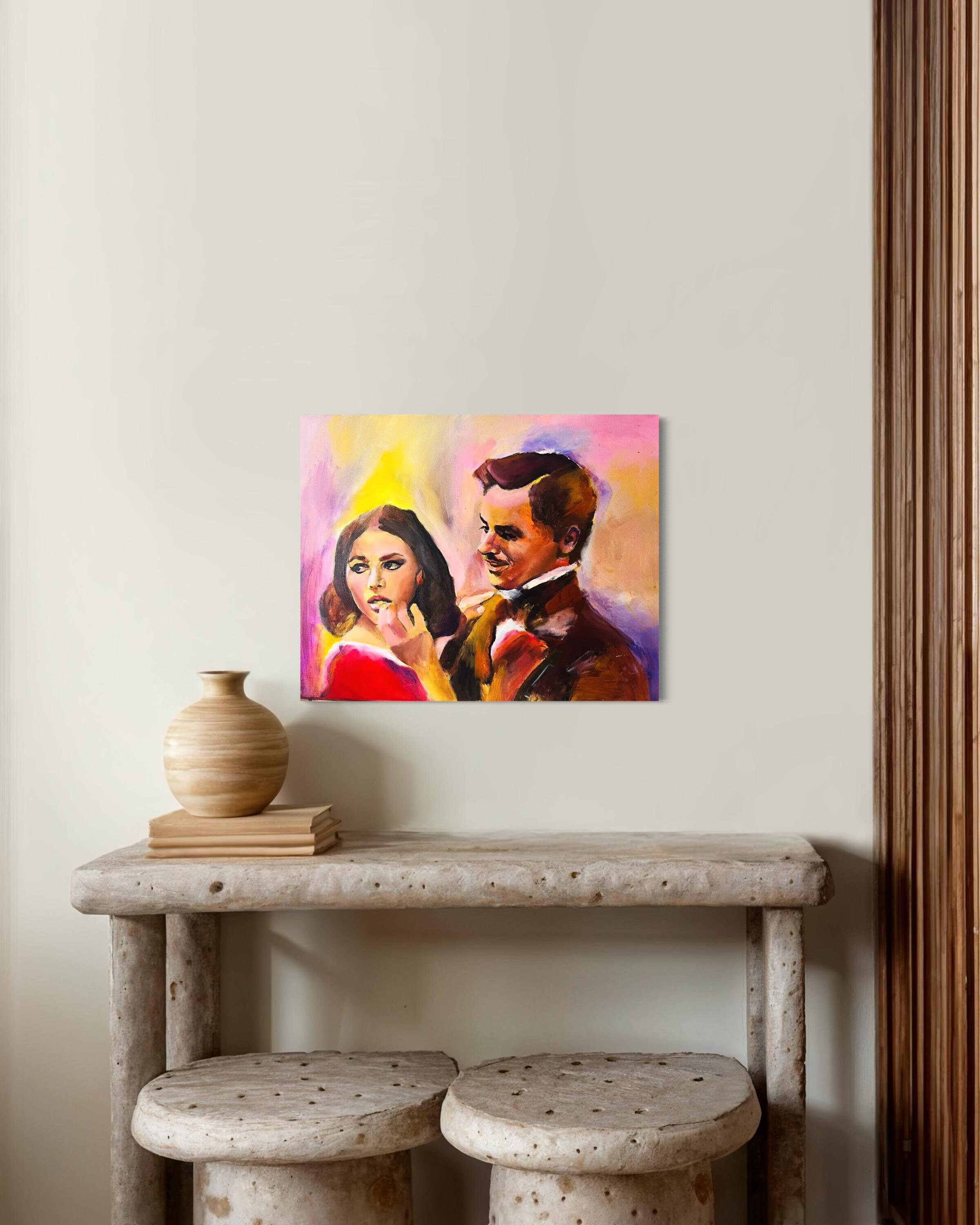 Claudia Cardinale and Alain Delon in the movie The Leopard Original oil and acrylic painting