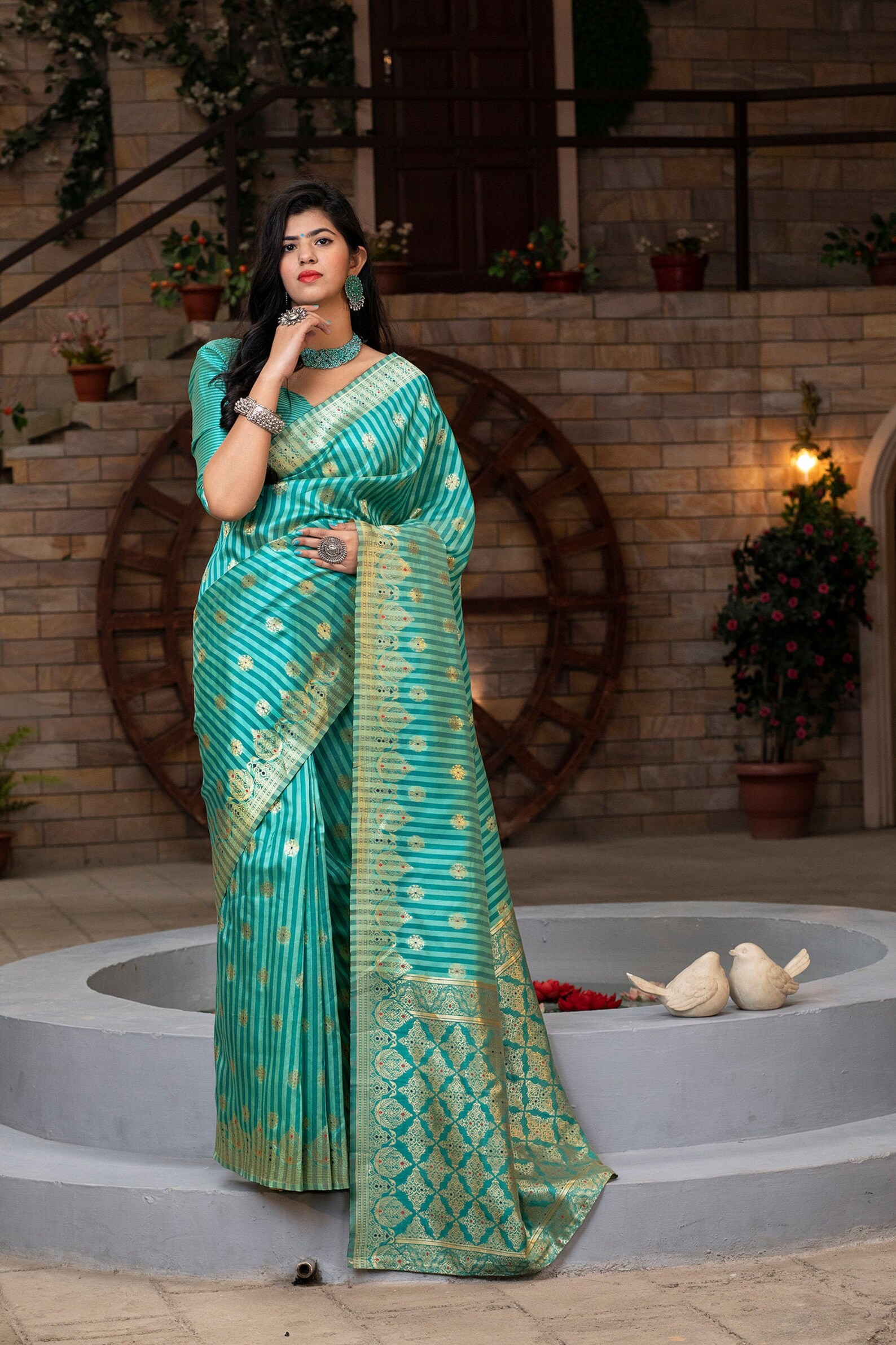 Indian Green Silk Saree With Multi Thread Jacquard and Etsy