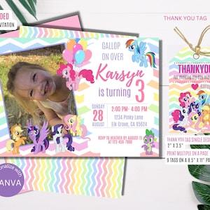 MY LITTLE PONY invitation: Canva, Cupcake Toppers & Gift Tag bundle set