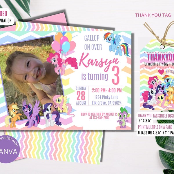 MY LITTLE PONY invitation: Canva, Cupcake Toppers & Gift Tag bundle set