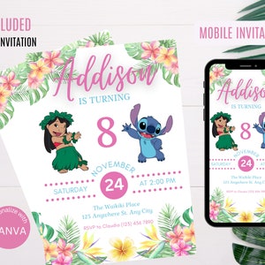 LILO & STITCH Birthday Invitation | Girl Birthday Party Invitations, Printable, Editable Instant Download, DIGITAL