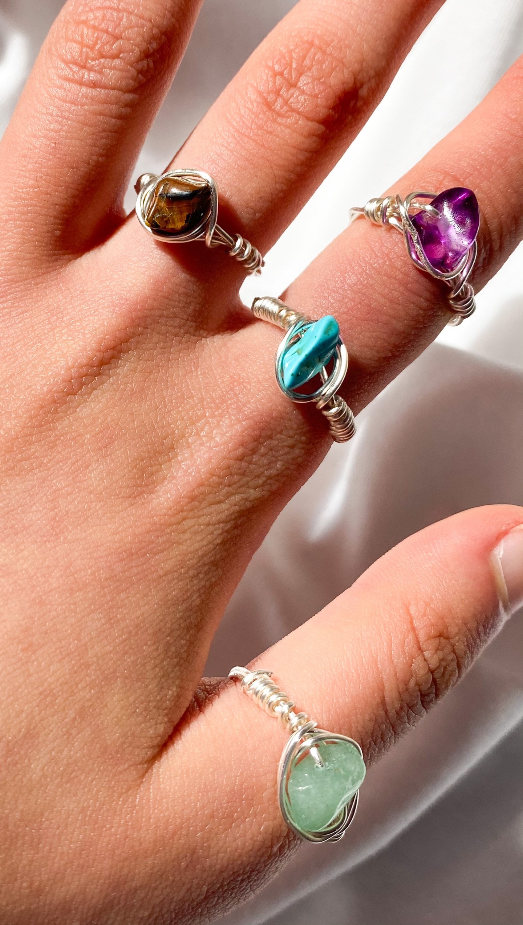 Wirewrapped gemstone rings handmade Etsy