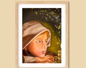 Servant Girl portrait traditional digital download painting, living room decor, art  gift