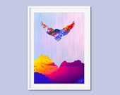 Abstract Eagle printable wall art, living room decor, Digital Art Print, Colourful digital download