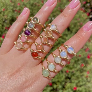 Crystal Wire Ring, Gemstone Wire Ring, Crystal Wire Wrapped Ring with Healing Stones - Carnelian, Rose Quartz, Amethyst, Aventurine