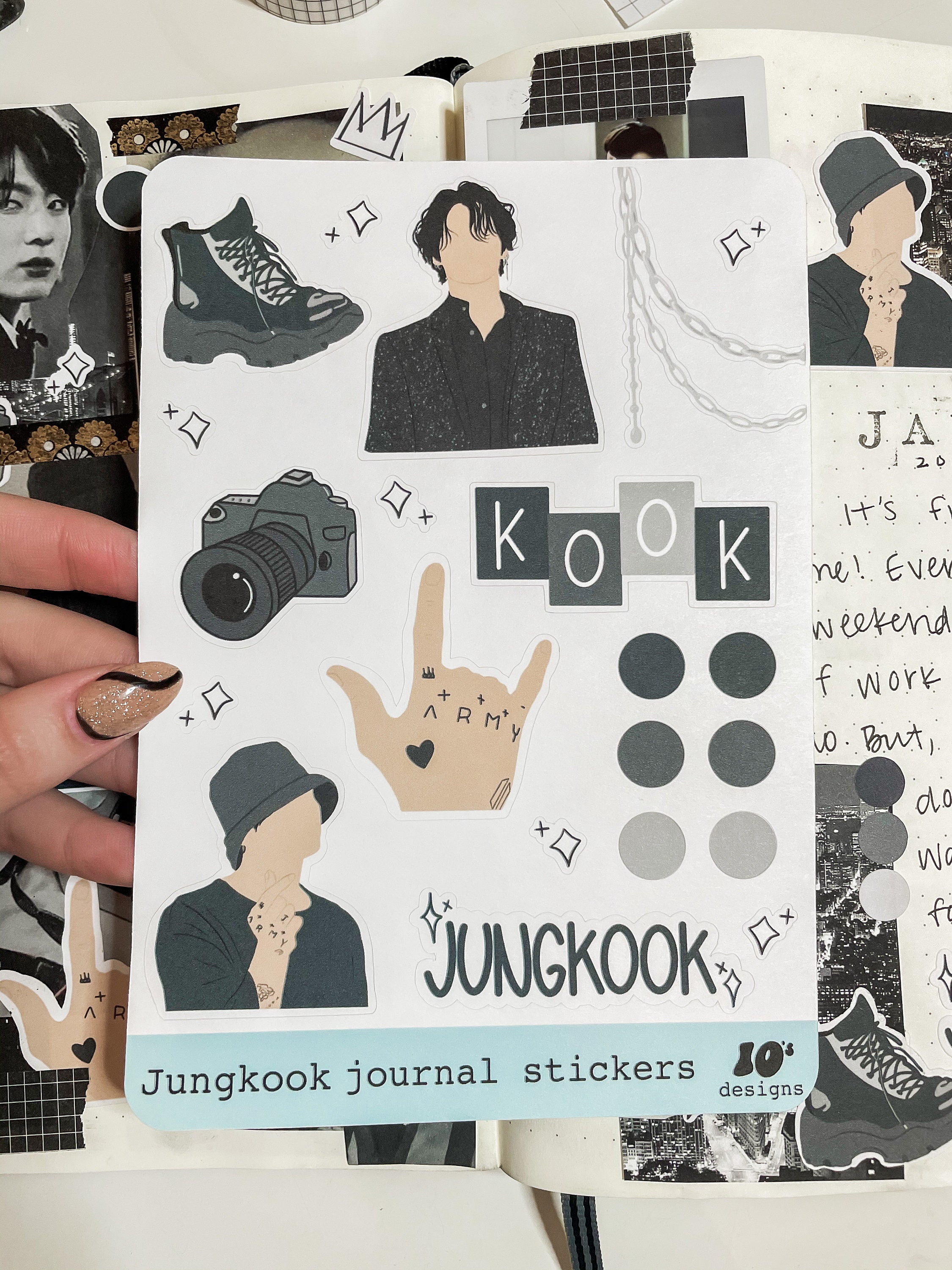 kookcore journal stickers bts jungkook sticker sheet etsy