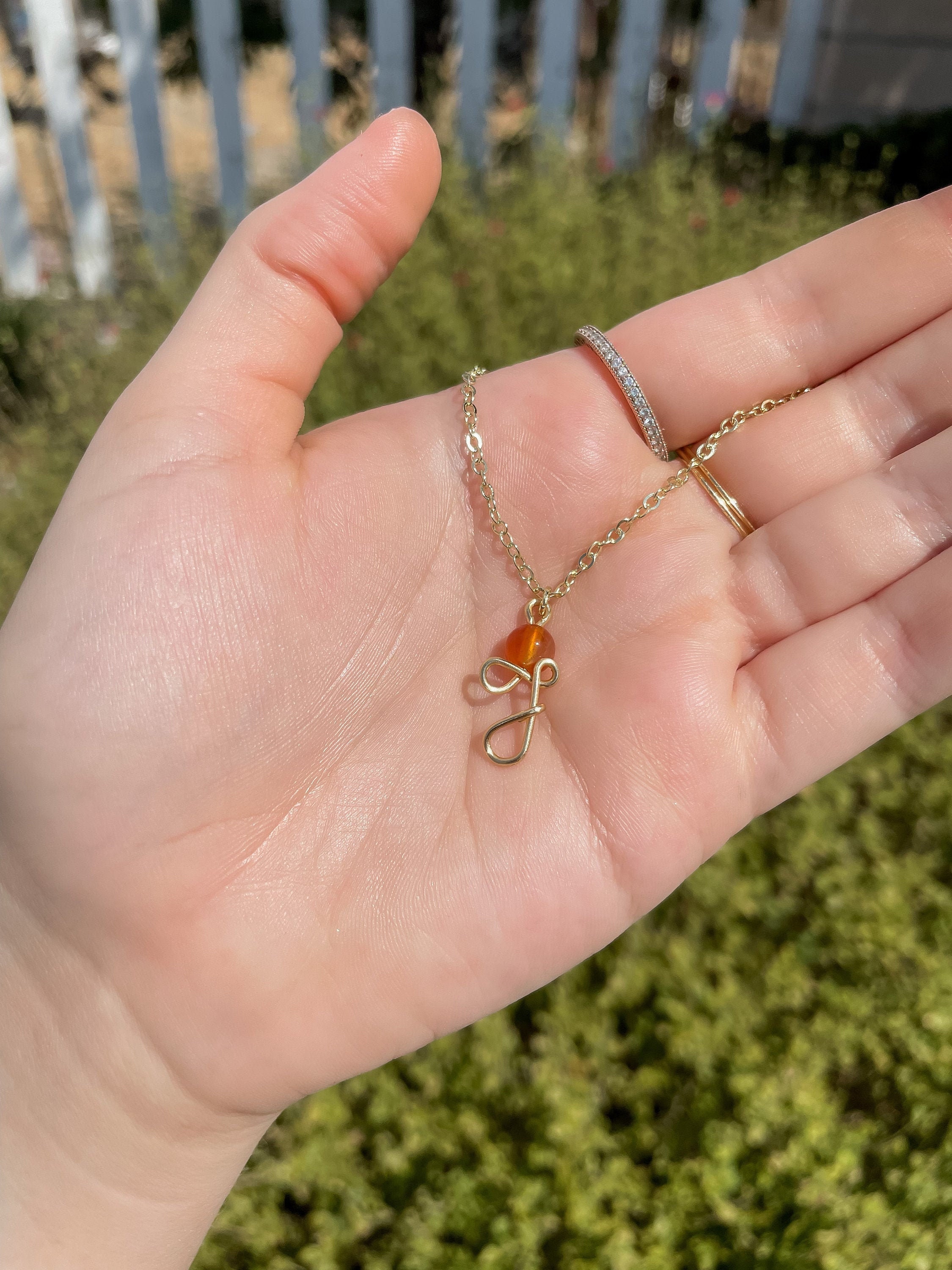 Initial Crystal Wire Necklace, Gemstone Wire Necklace with Healing St…