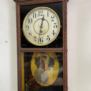William L Gilbert Wall Clock "Conservatory" 8 Day Time Only Runs Well w Key Rare