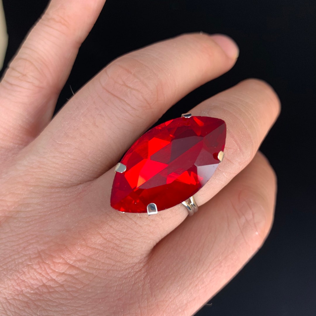 Crystal Horse Eye Ring / Cocktail Dress Ring / Adjustable Back / Gift