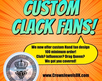 Custom Bamboo Hand Clack Fans, Drag Queen Fan