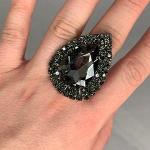 Show stopping Teardrop Ring / Cocktail Dress Ring / Adjustable back / Gift / Drag Queen Ring / Large Costume Jewellery Ring