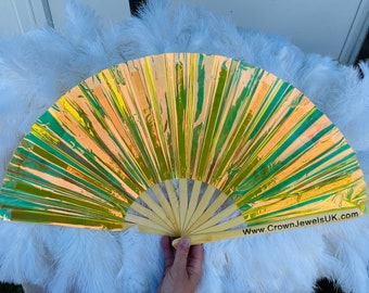 Iridescent golden fan, Drag Queen Bamboo Hand Fan, Fans, Clack Fan, Loud Fan, Bang Fan