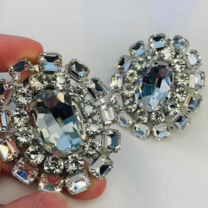 Button Earrings / Clip On / Statement Earrings / Crystal Jewelry / Dress Earrings / Drag Queen / showgirl