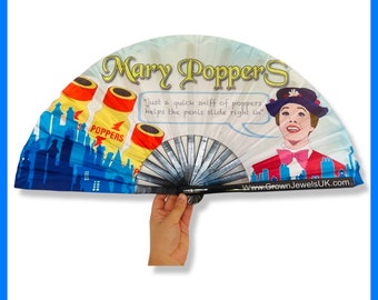 Mary Poppers Fan, Drag Queen Bamboo Hand Fan, Fans, Clack Fan, Loud Fan, Bang Fan