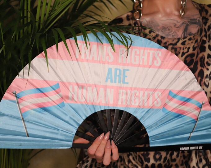 Trans Rights Bamboo Clack Fan