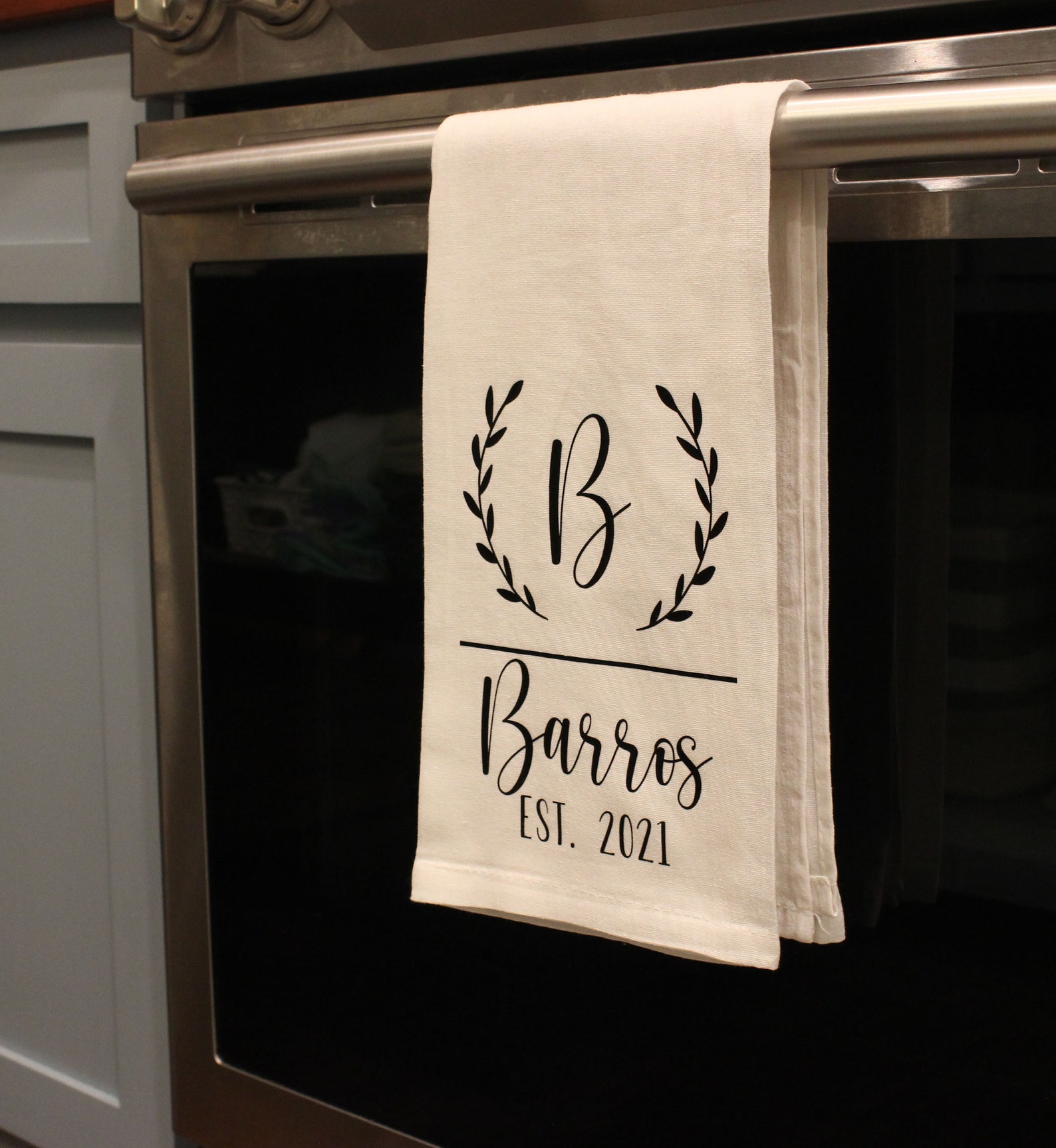 Initial tea towel kitchen towel family name dish towel Etsy