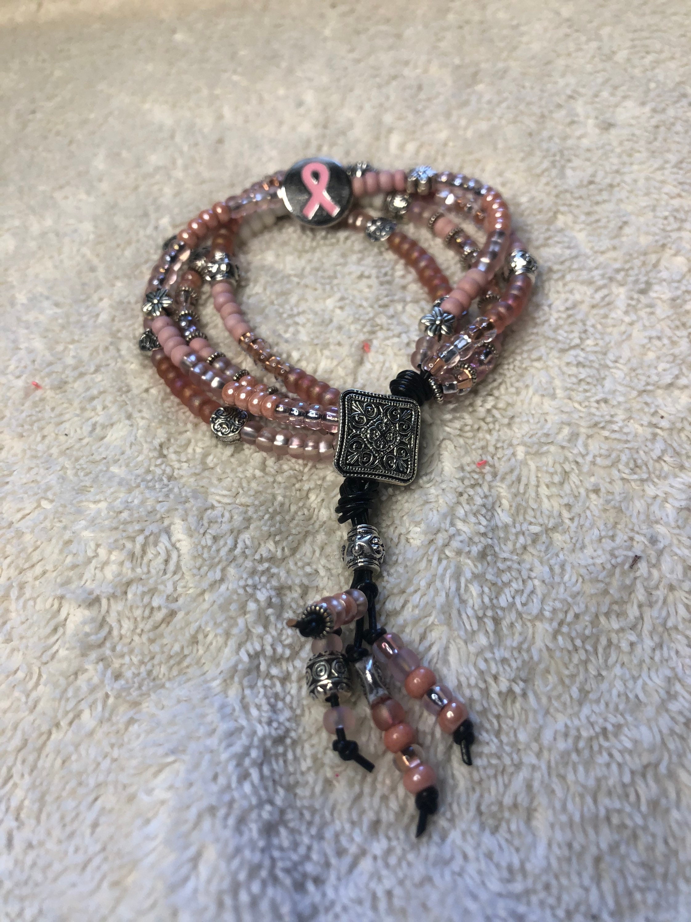 Breast Cancer Awareness Bead Bracelet Etsy