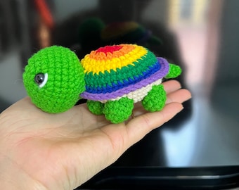Crochet Rainbow Turtle, LGBTQ Pride Decor (10cm)