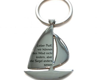 Keychain sailing ship with engraving as desired