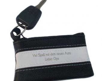 Key bag for car keys with engraving, key case leather labeling