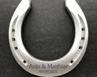 Lucky charm horseshoe labelled with text