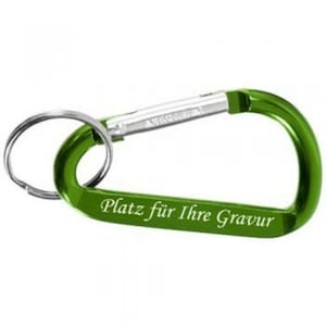 Keychain Carabiner Green made of aluminum with ENGRAVING