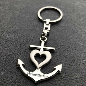 Keychain anchor with heart and your engraving