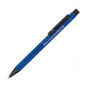 BALLPOINT PEN aluminium grooved blue with engraving, personalized ballpoint pen